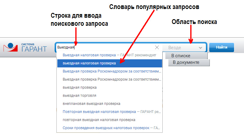 Базовый поиск в интернет-версии системы ГАРАНТ 